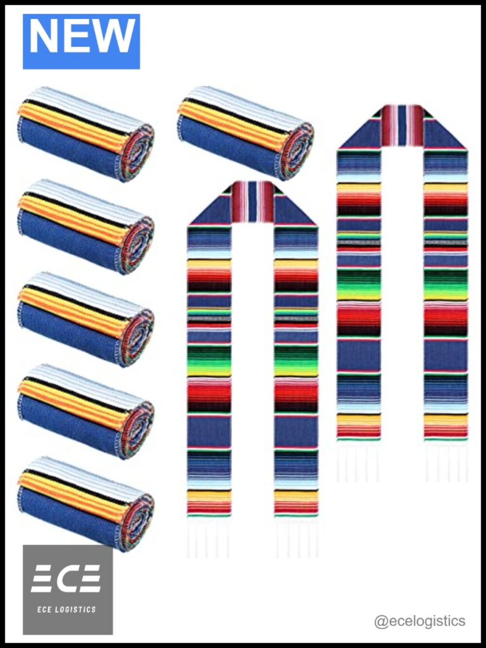 Mexican Graduation Sash Serape Stole with Tassels Class of 2026 Cotton Sash